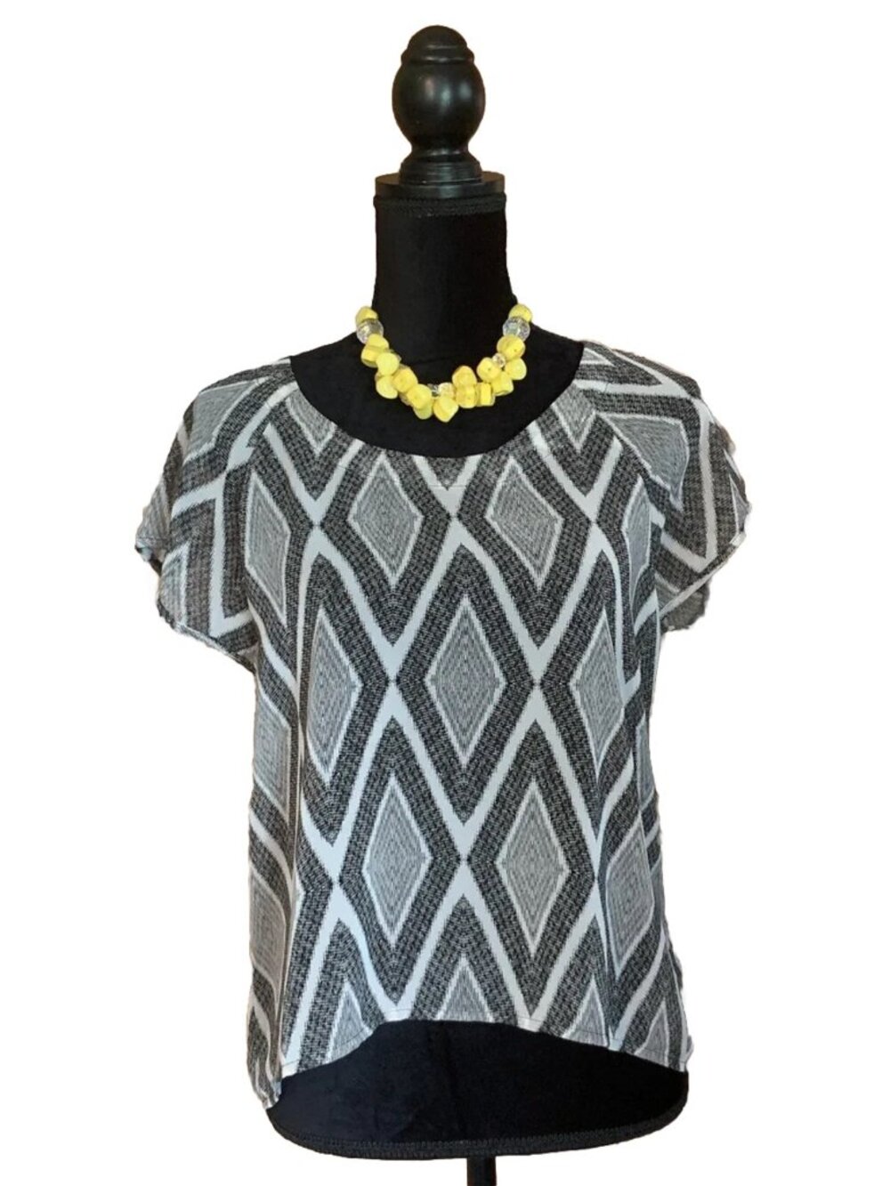Chloe K Womens Shirt Size Small Black White Diamond Argyle Sheer